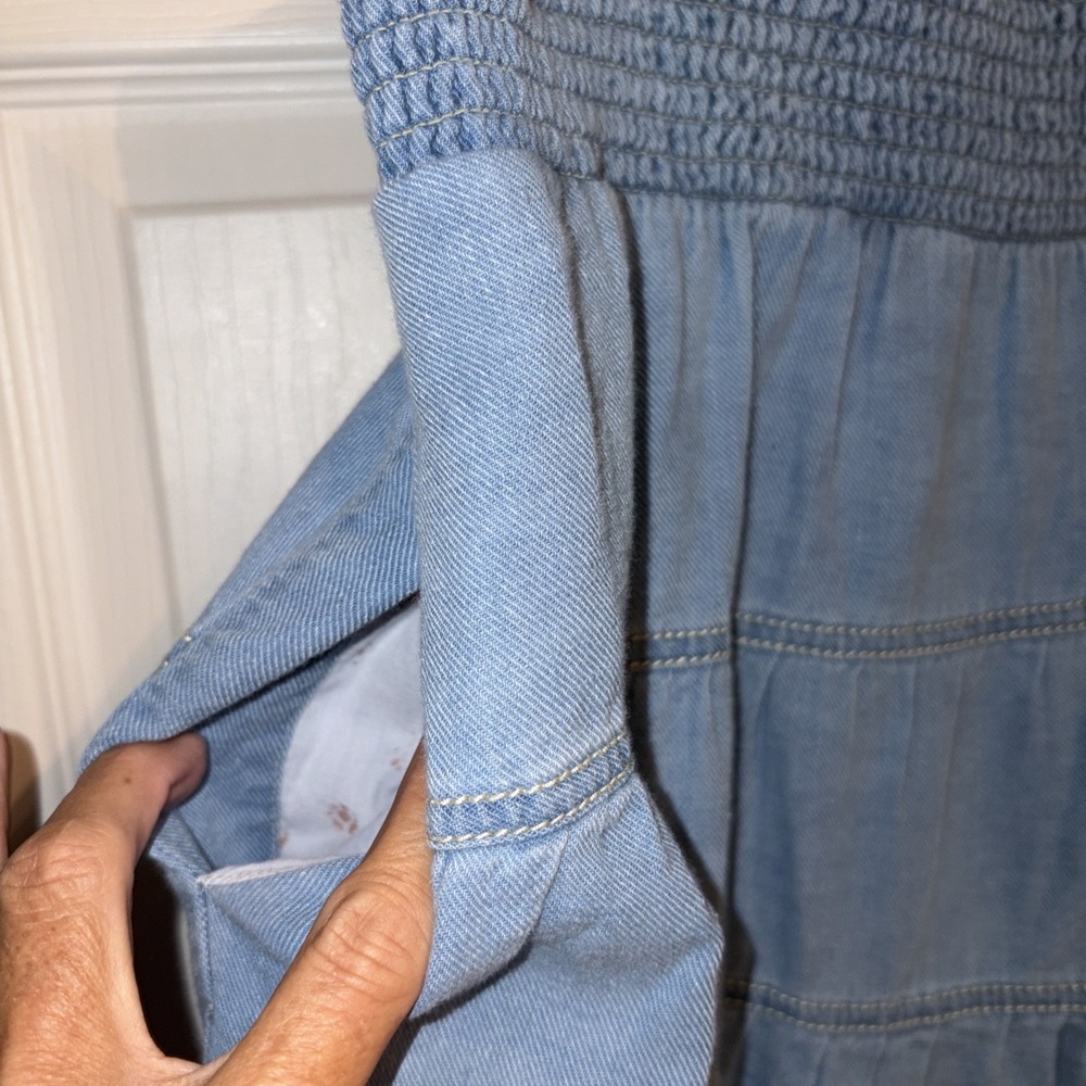 PILCRO XL Reese 100% Cotton Smocked Midi Skirt Light Denim $148 Anthropologie - Picture 7 of 14